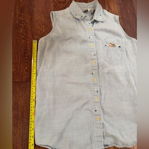 VTG Bill Blass Ladies Medium M Sleeveless Button Down Embroidered Garden Striped - Picture 8 of 9